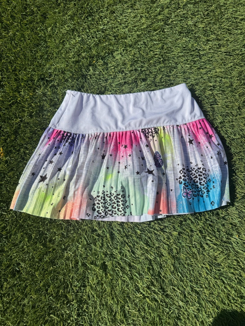 Lucky in Love Multicolor Star & Leopard Print Mini Skirt with White Waistband